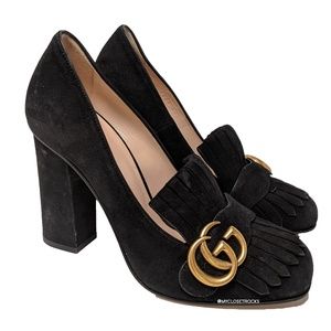 Gucci Black Suede GG Marmont Heels